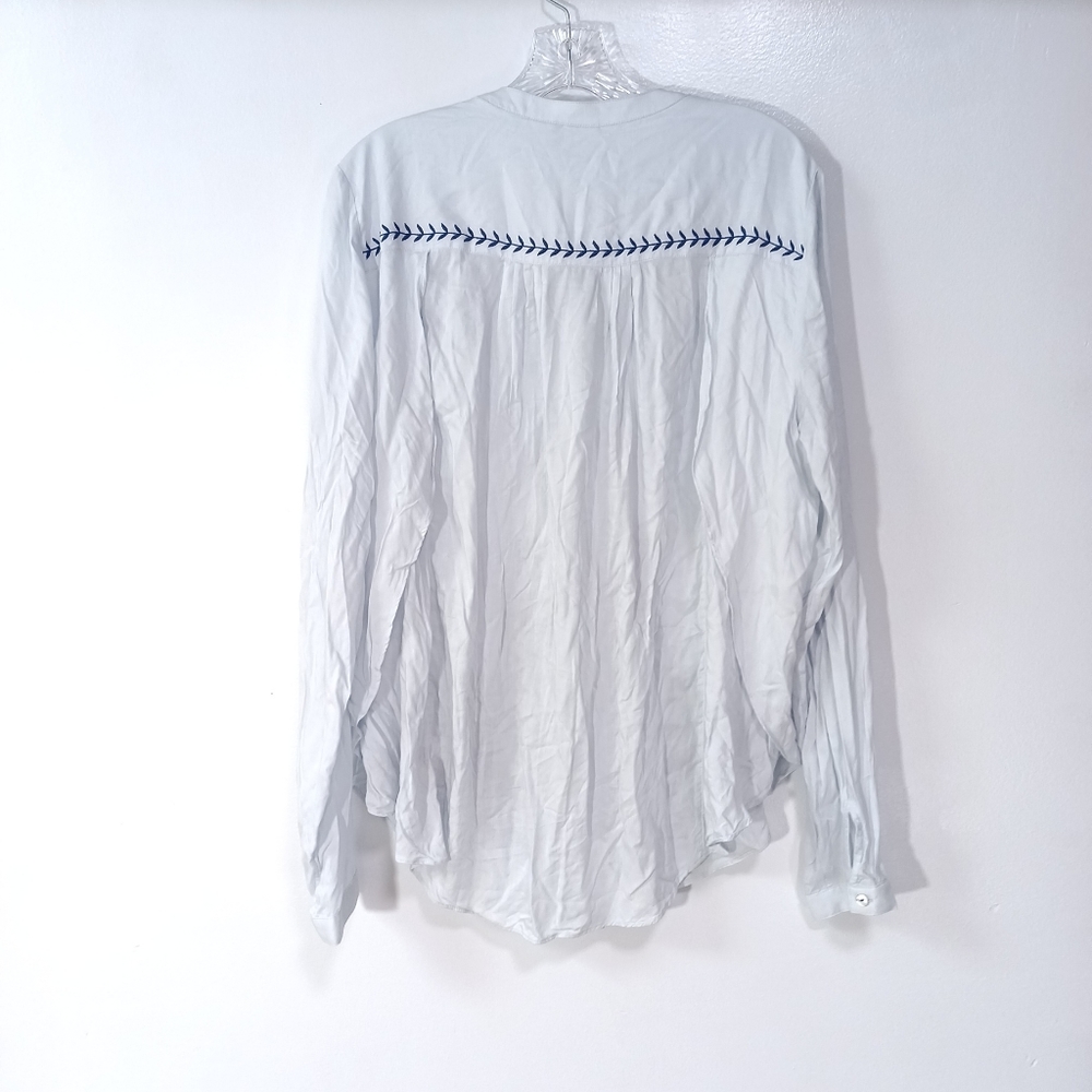 Light Blue Embroidered Split-Neck Blouse - Picture 4 of 8